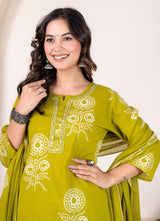 Pure Fine Cotton Add Work  kurti pant dupatta set