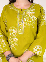 Pure Fine Cotton Add Work  kurti pant dupatta set