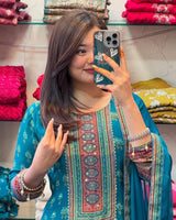 Pure Chinnon Fabric  Mirror Work & Hand Work RAJASTHANI FULL ANARKALI SET