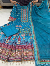 Pure Chinnon Fabric  Mirror Work & Hand Work RAJASTHANI FULL ANARKALI SET