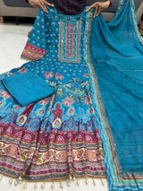 Pure Chinnon Fabric  Mirror Work & Hand Work RAJASTHANI FULL ANARKALI SET