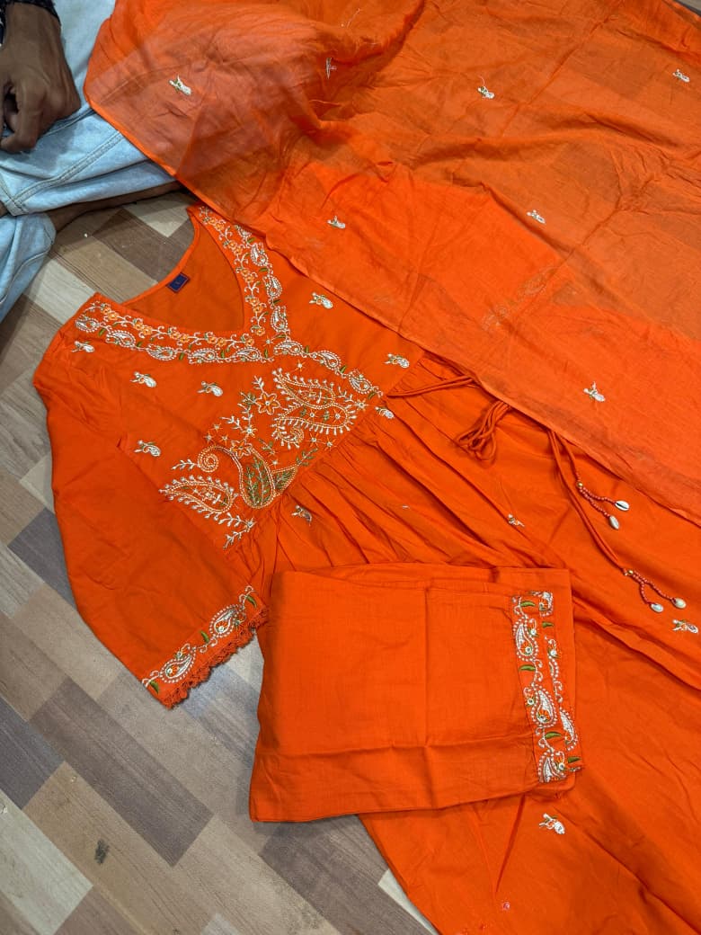 Premium Cotton Mal  ANGRAKHA KURTI  PANT DUPATTA SET