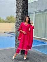 Premium Chanderi with Cotton Lining Hot Pink Chanderi Kurta Set