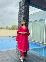 Premium Chanderi with Cotton Lining Hot Pink Chanderi Kurta Set