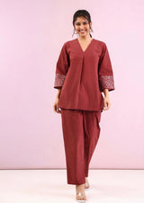 Women Cotton Flex Embroidered Co-Ord Set | Kurta Set