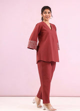 Women Cotton Flex Embroidered Co-Ord Set | Kurta Set