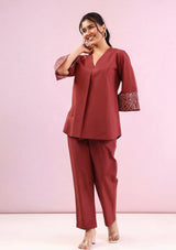 Women Cotton Flex Embroidered Co-Ord Set | Kurta Set