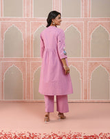 Women Cotton Flex Embroidered Pink Co-Ord Set | Kurta Sets