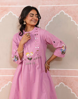 Women Cotton Flex Embroidered Pink Co-Ord Set | Kurta Sets