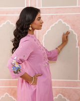Women Cotton Flex Embroidered Pink Co-Ord Set | Kurta Sets