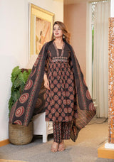 Women Pure Cotton 60x60 Embroidered Kurta Pant Set with Mulmul Dupatta