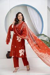 Premium Heavy Cotton Embroidered Kurti Pant Dupatta Set | M–7XL Women Ethnic Wear