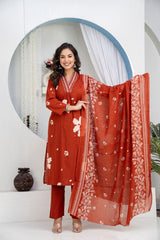 Premium Heavy Cotton Embroidered Kurti Pant Dupatta Set | M–7XL Women Ethnic Wear