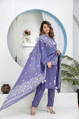 Premium Heavy Cotton Embroidered Kurti Pant Dupatta Set | M–7XL Women Ethnic Wear