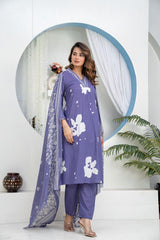 Premium Heavy Cotton Embroidered Kurti Pant Dupatta Set | M–7XL Women Ethnic Wear