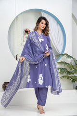 Premium Heavy Cotton Embroidered Kurti Pant Dupatta Set | M–7XL Women Ethnic Wear