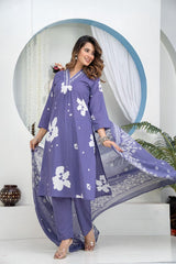 Premium Heavy Cotton Embroidered Kurti Pant Dupatta Set | M–7XL Women Ethnic Wear