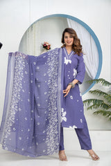 Premium Heavy Cotton Embroidered Kurti Pant Dupatta Set | M–7XL Women Ethnic Wear