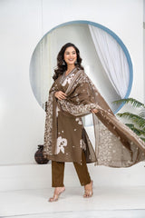 Premium Heavy Cotton Embroidered Kurti Pant Dupatta Set | M–7XL Women Ethnic Wear