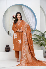 Premium Heavy Cotton Embroidered Kurti Pant Dupatta Set | M–7XL Women Ethnic Wear