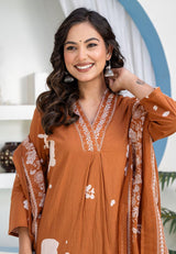 Premium Heavy Cotton Embroidered Kurti Pant Dupatta Set | M–7XL Women Ethnic Wear