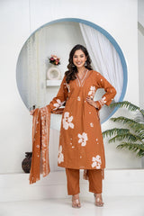 Premium Heavy Cotton Embroidered Kurti Pant Dupatta Set | M–7XL Women Ethnic Wear