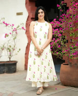 Ivory Floral Cotton A-Line Dress Set