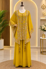 Sequin Embroidered Kurta Palazzo Set with Shrug for Women | Faux Georgette Party Wear Suit