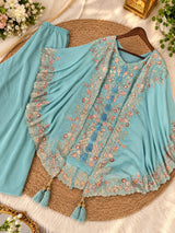 Sequin Embroidered Kurta Palazzo Set with Shrug for Women | Faux Georgette Party Wear Suit