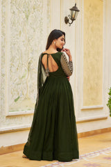 Women’s Rani Pink Georgette Anarkali Gown with Heavy Sequin Embroidery & Dupatta