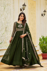 Women’s Rani Pink Georgette Anarkali Gown with Heavy Sequin Embroidery & Dupatta