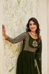 Women’s Rani Pink Georgette Anarkali Gown with Heavy Sequin Embroidery & Dupatta