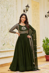 Women’s Rani Pink Georgette Anarkali Gown with Heavy Sequin Embroidery & Dupatta