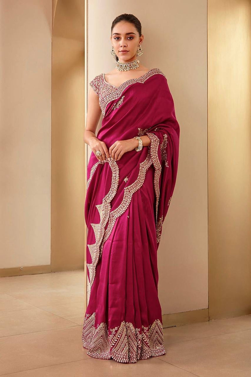 Utsaahit Luxurious Soft Vichitra Silk Sequence Embroidered Saree with Satin Banglory Fully Blouse