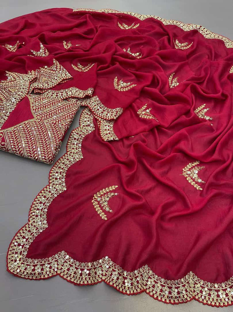 Utsaahit Luxurious Soft Vichitra Silk Sequence Embroidered Saree with Satin Banglory Fully Blouse