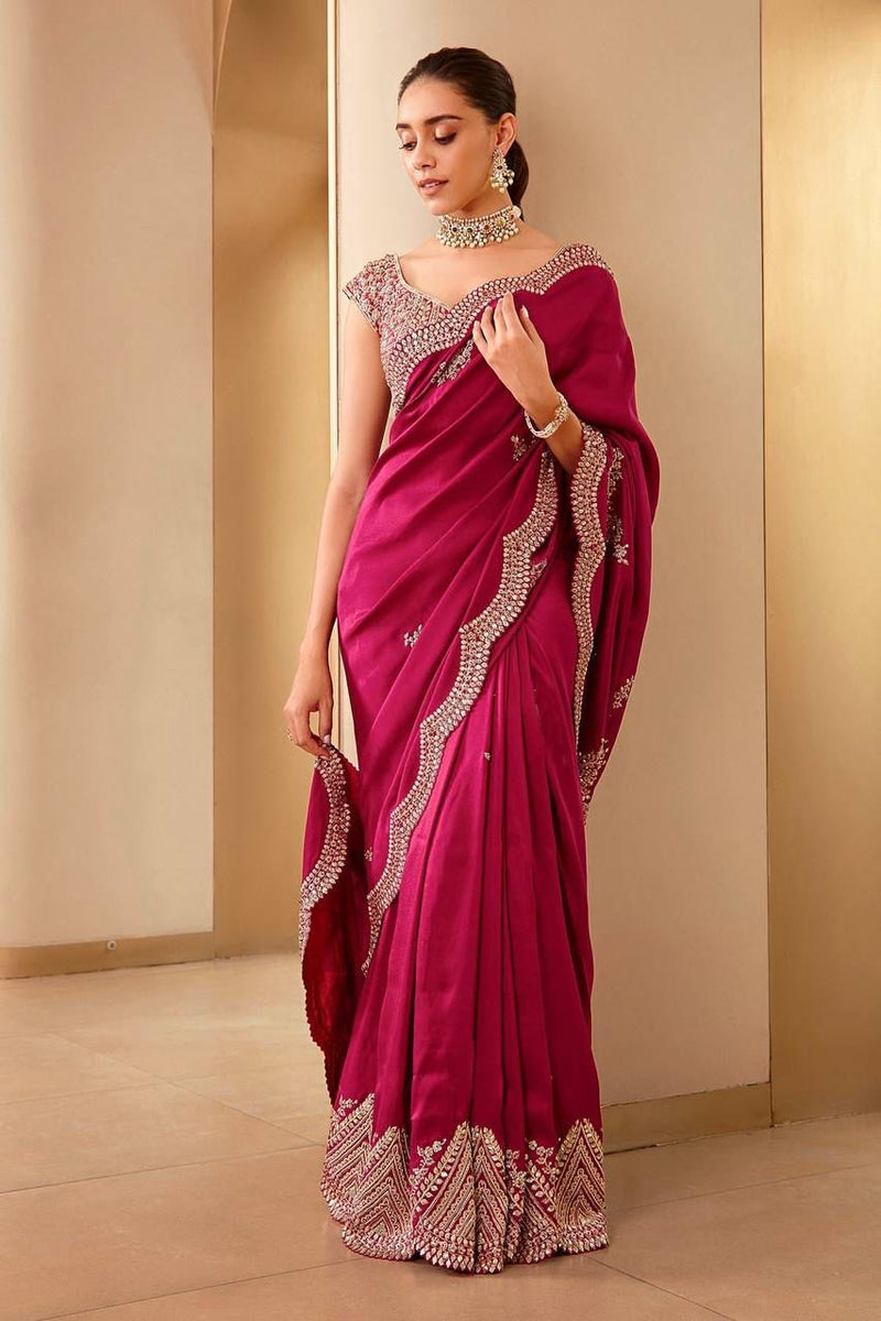 Utsaahit Luxurious Soft Vichitra Silk Sequence Embroidered Saree with Satin Banglory Fully Blouse