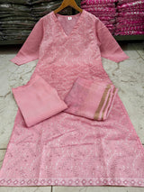 Utsaahit Fancy Elegant Roman silkKurta Set with Beautiful Chikankari Work