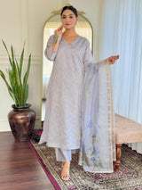 Utsaahit Fancy Elegant Roman silkKurta Set with Beautiful Chikankari Work