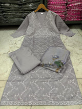 Utsaahit Fancy Elegant Roman silkKurta Set with Beautiful Chikankari Work