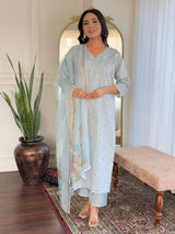 Utsaahit Fancy Elegant Roman silkKurta Set with Beautiful Chikankari Work