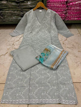 Utsaahit Fancy Elegant Roman silkKurta Set with Beautiful Chikankari Work