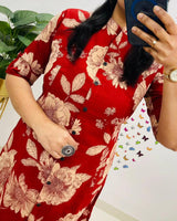 Red Printed Premium Cotton Cord Set - Utsaahit