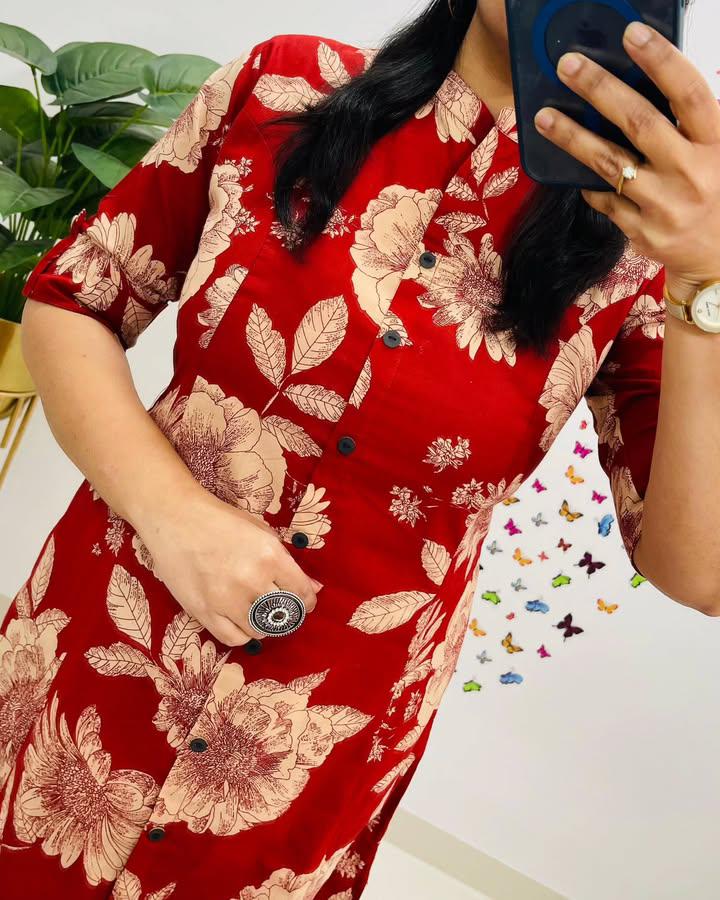 Red Printed Premium Cotton Cord Set - Utsaahit
