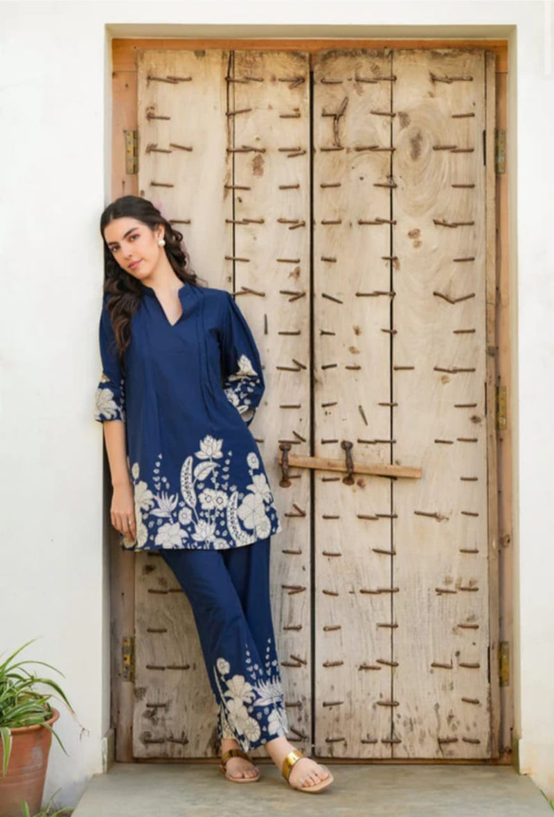 Premium Blue Cotton Co-ord Set for Women – Trendy Printed 2-Piece Set for Summer