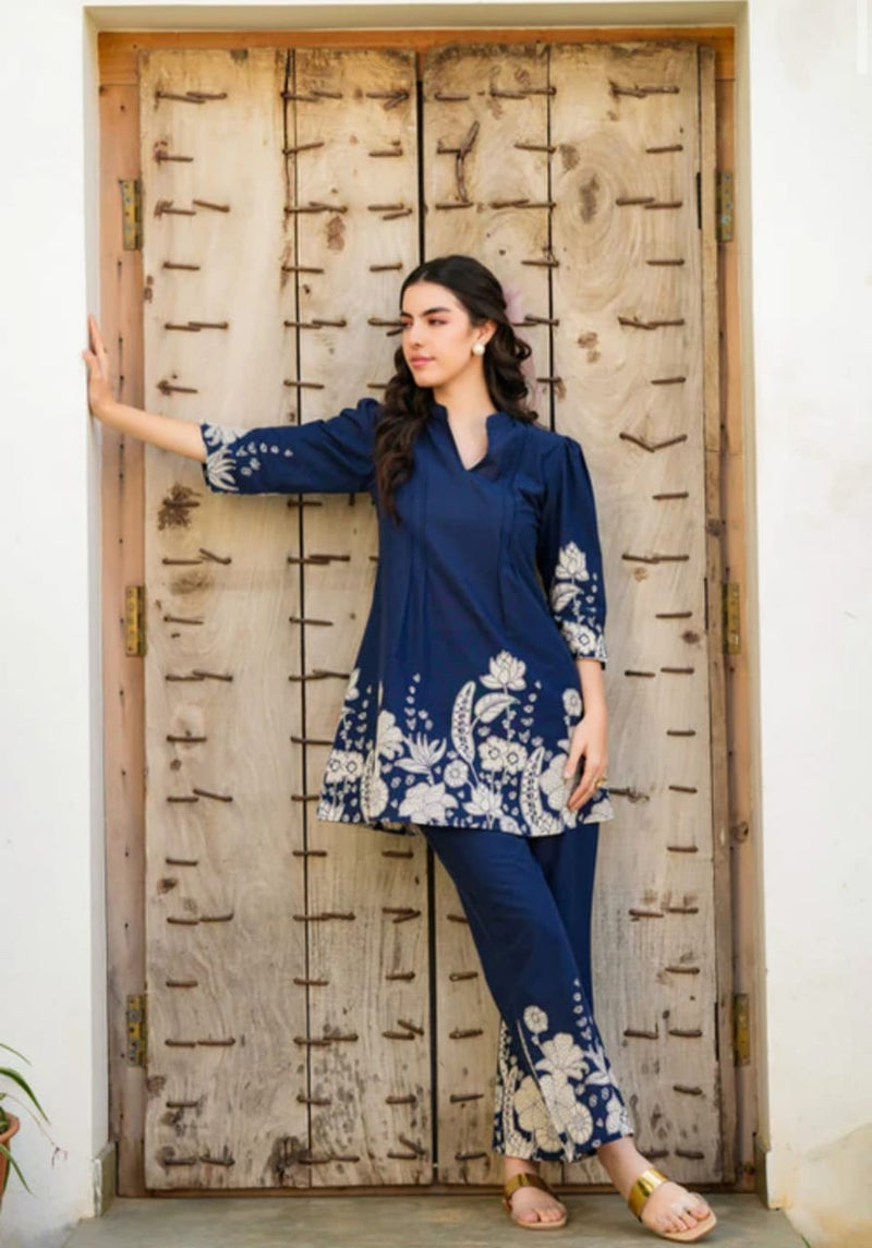 Premium Blue Cotton Co-ord Set for Women – Trendy Printed 2-Piece Set for Summer
