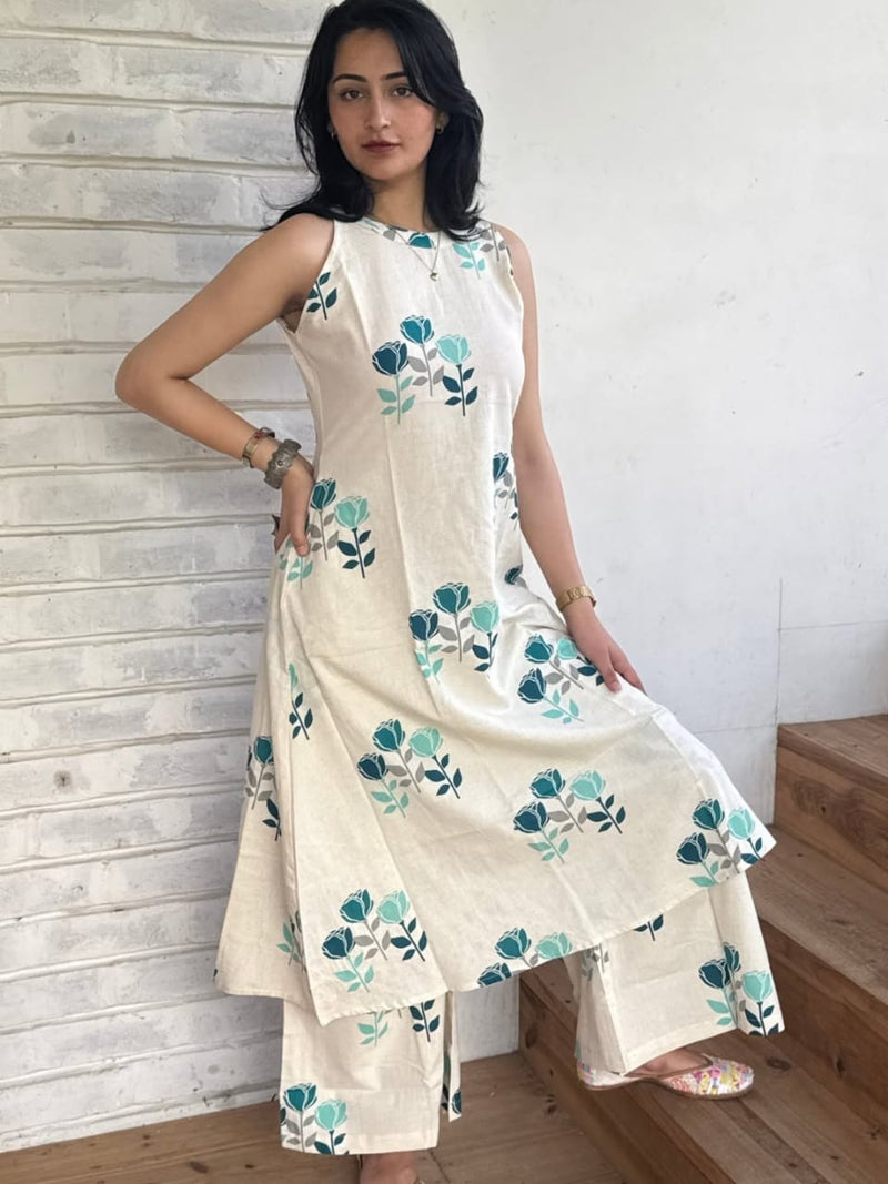 Premium Floral Fine Cotton Kurti Palazzo Set – Summer Collection