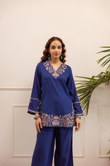 Women Pure Cotton V-Neck Embroidered Orange Co-Ord Set