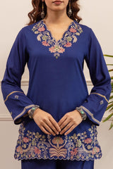 Women Pure Cotton V-Neck Embroidered Orange Co-Ord Set