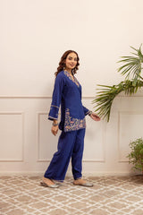 Women Pure Cotton V-Neck Embroidered Orange Co-Ord Set