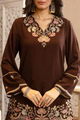 Women Pure Cotton V-Neck Embroidered Orange Co-Ord Set